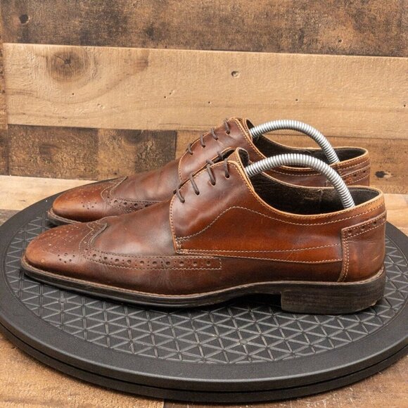 JOHNSTON & MURPHY MENS DRESS SHOES BROWN LEATHER WINGTIPS SQUARE TOE SIZE 9M - Picture 5 of 9